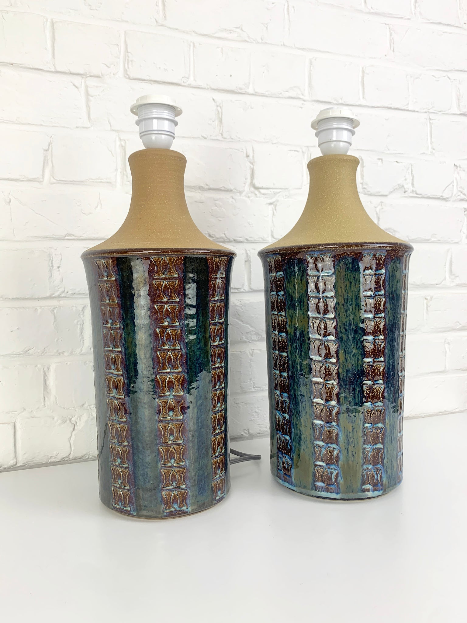 Pair tall Søholm Stentøj Stoneware Mid-Century lamps Maria Philippi Denmark 1960