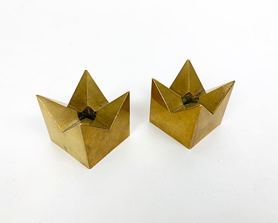 Pair of Crown Candleholders in Brass by Pierre Forsell for Skultuna Sweden 1960s