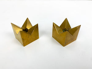 Pair of Crown Candleholders in Brass by Pierre Forsell for Skultuna Sweden 1960s