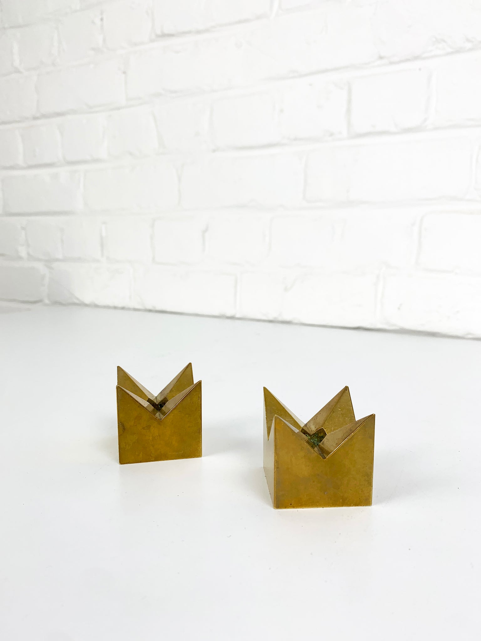 Pair of Crown Candleholders in Brass by Pierre Forsell for Skultuna Sweden 1960s