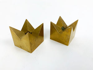 Pair of Crown Candleholders in Brass by Pierre Forsell for Skultuna Sweden 1960s