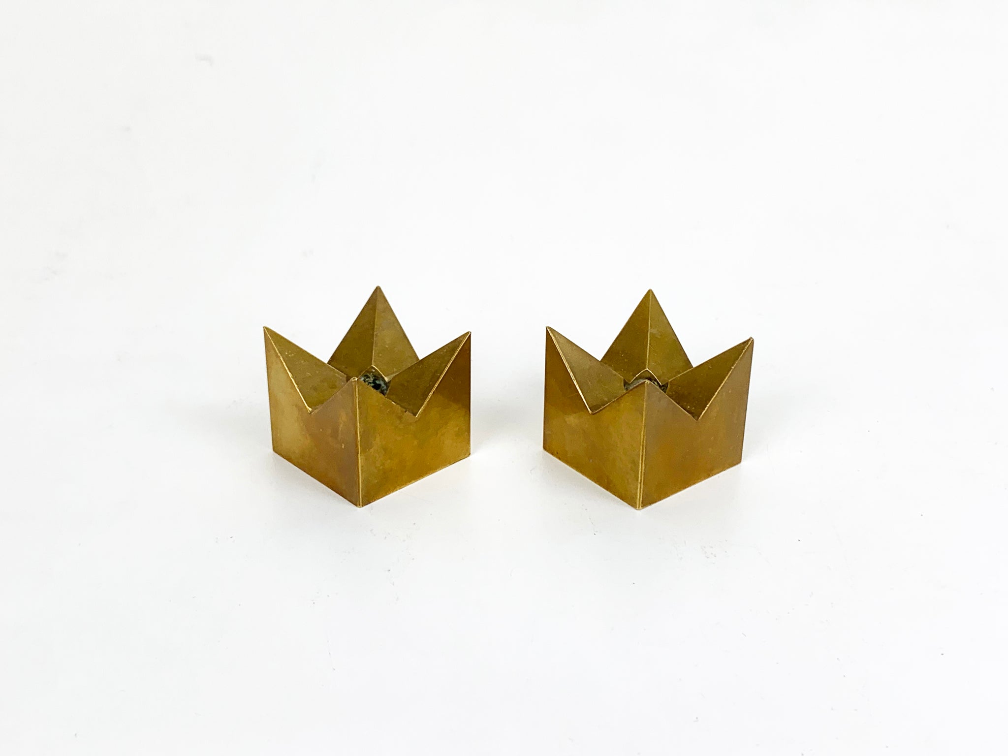 Pair of Crown Candleholders in Brass by Pierre Forsell for Skultuna Sweden 1960s