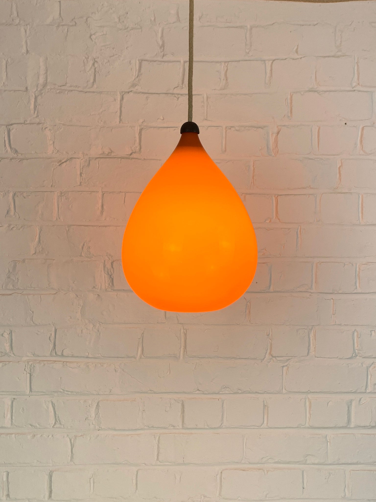 Scandinavian 1960s pendant lamp orange glass & teak, Kristiansson Luxus, Sweden