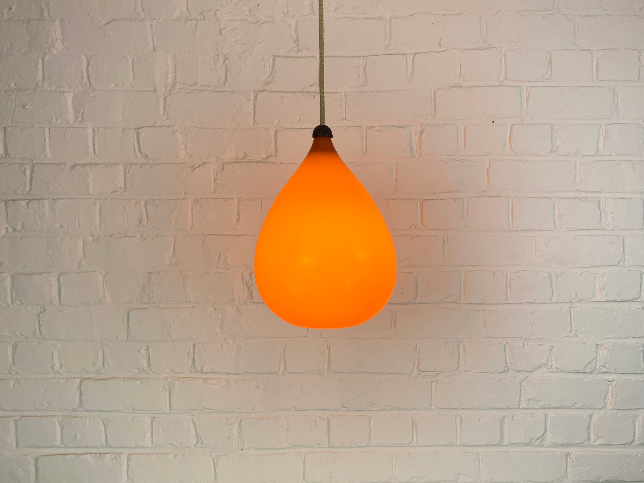 Scandinavian 1960s pendant lamp orange glass & teak, Kristiansson Luxus, Sweden