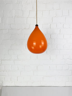 Scandinavian 1960s pendant lamp orange glass & teak, Kristiansson Luxus, Sweden