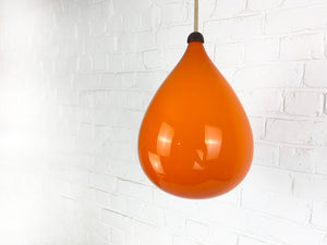 Scandinavian 1960s pendant lamp orange glass & teak, Kristiansson Luxus, Sweden