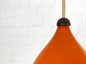 Scandinavian 1960s pendant lamp orange glass & teak, Kristiansson Luxus, Sweden