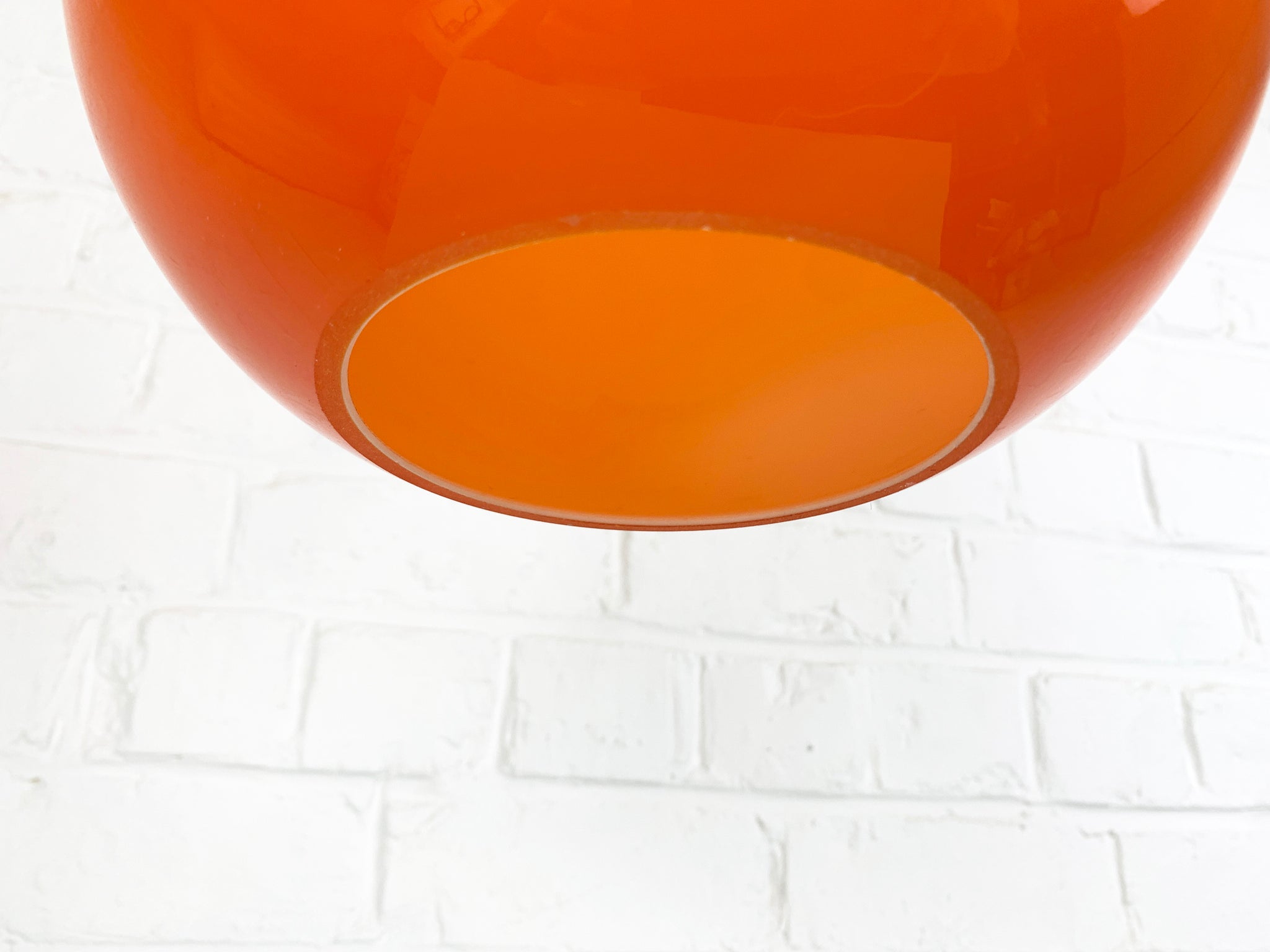 Scandinavian 1960s pendant lamp orange glass & teak, Kristiansson Luxus, Sweden