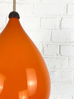 Scandinavian 1960s pendant lamp orange glass & teak, Kristiansson Luxus, Sweden