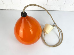 Scandinavian 1960s pendant lamp orange glass & teak, Kristiansson Luxus, Sweden