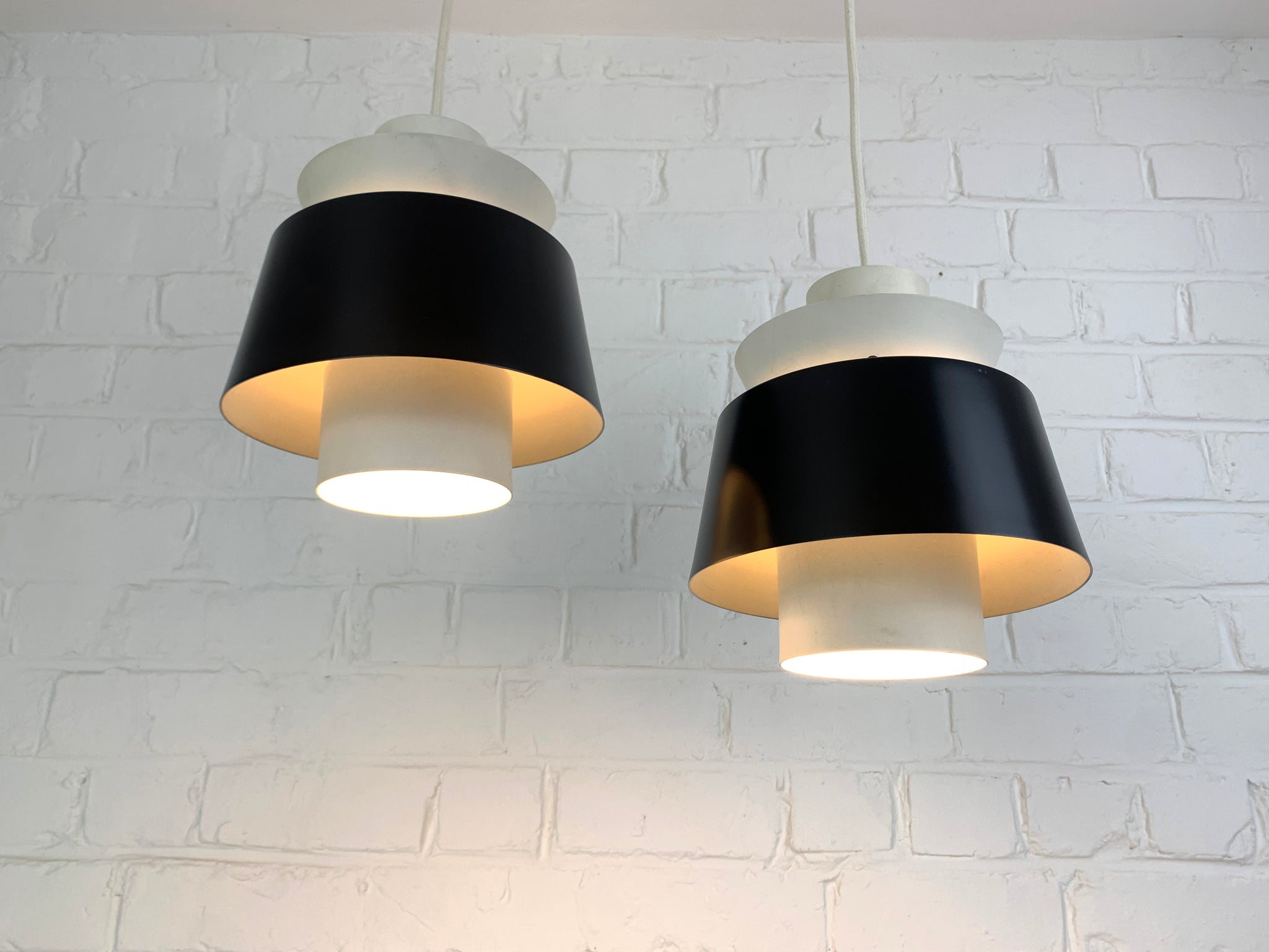 Pair Modernist Pendant Lamps by Jørn Utzon for Nordisk Solar, Denmark, 1960s