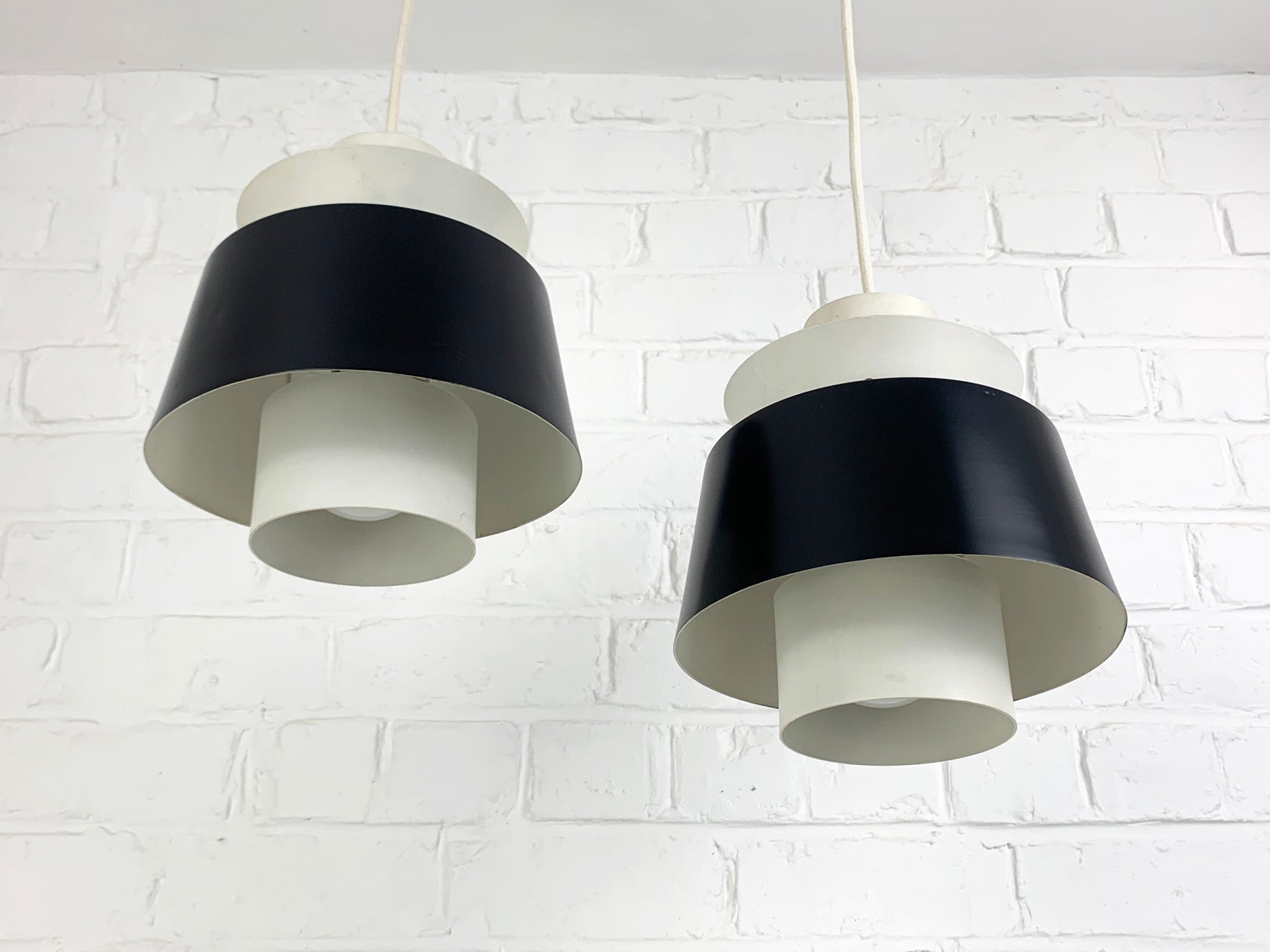 Pair Modernist Pendant Lamps by Jørn Utzon for Nordisk Solar, Denmark, 1960s