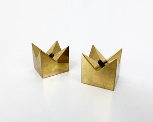 Pair Candleholders 'Crown' in Brass Design Pierre Forsell for Skultuna Sweden 1960s