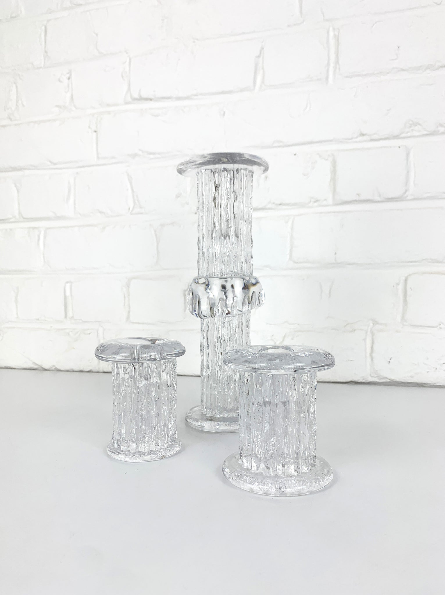 Glass Candlesticks by Göran Wärff for Kosta Boda, Sweden, 1970s, Set of 3