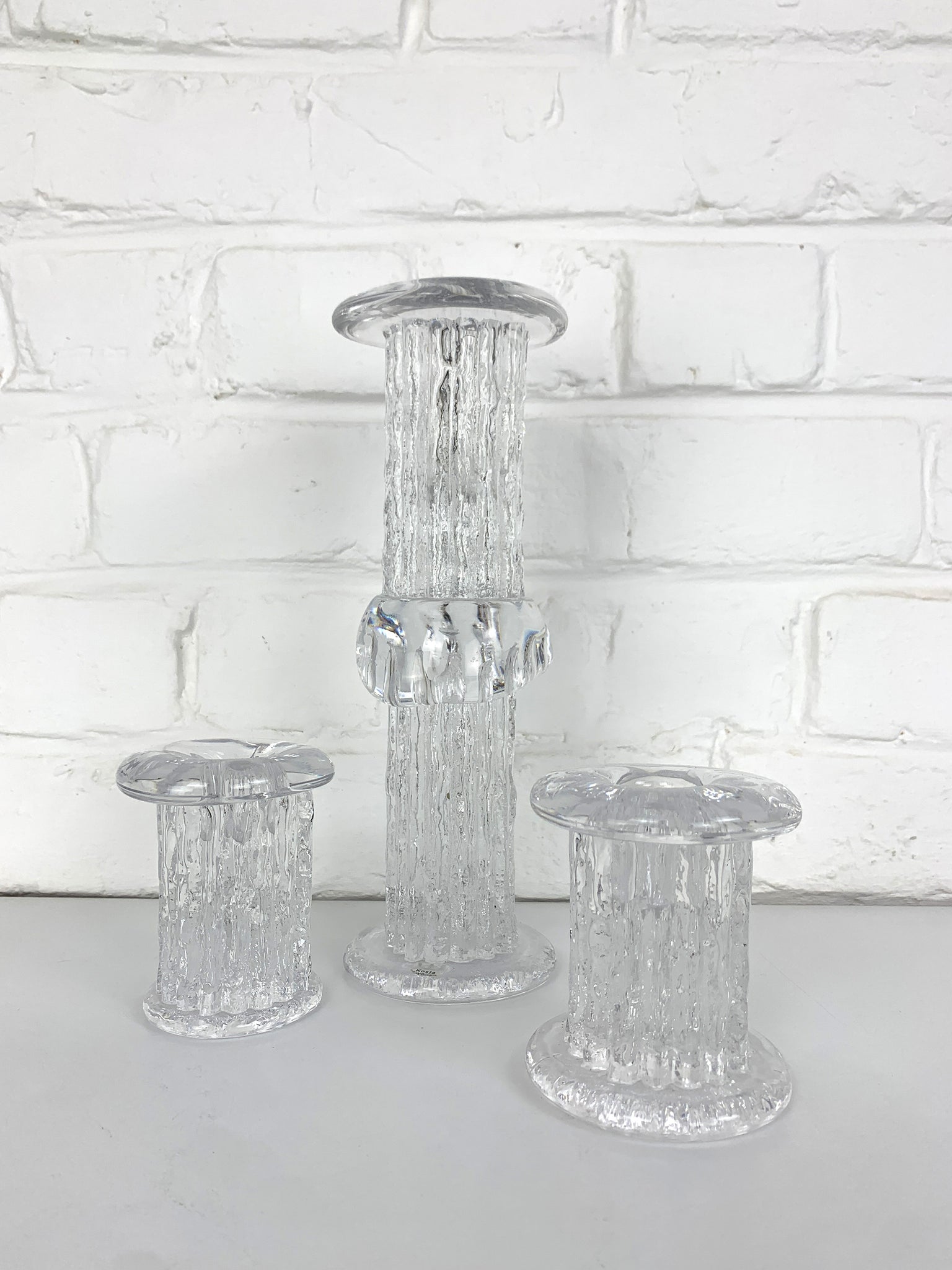 Glass Candlesticks by Göran Wärff for Kosta Boda, Sweden, 1970s, Set of 3