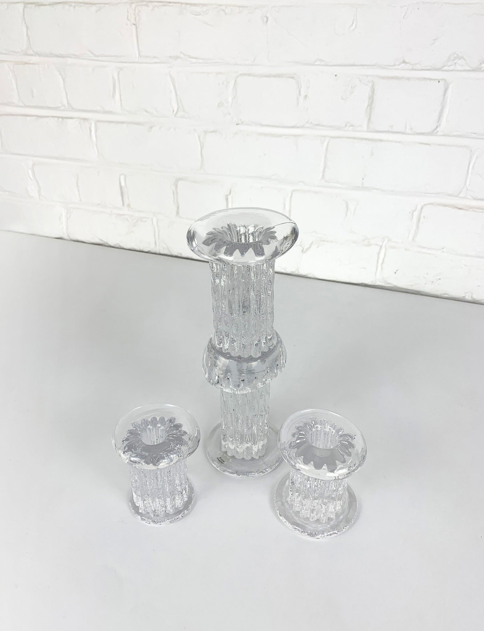 Glass Candlesticks by Göran Wärff for Kosta Boda, Sweden, 1970s, Set of 3