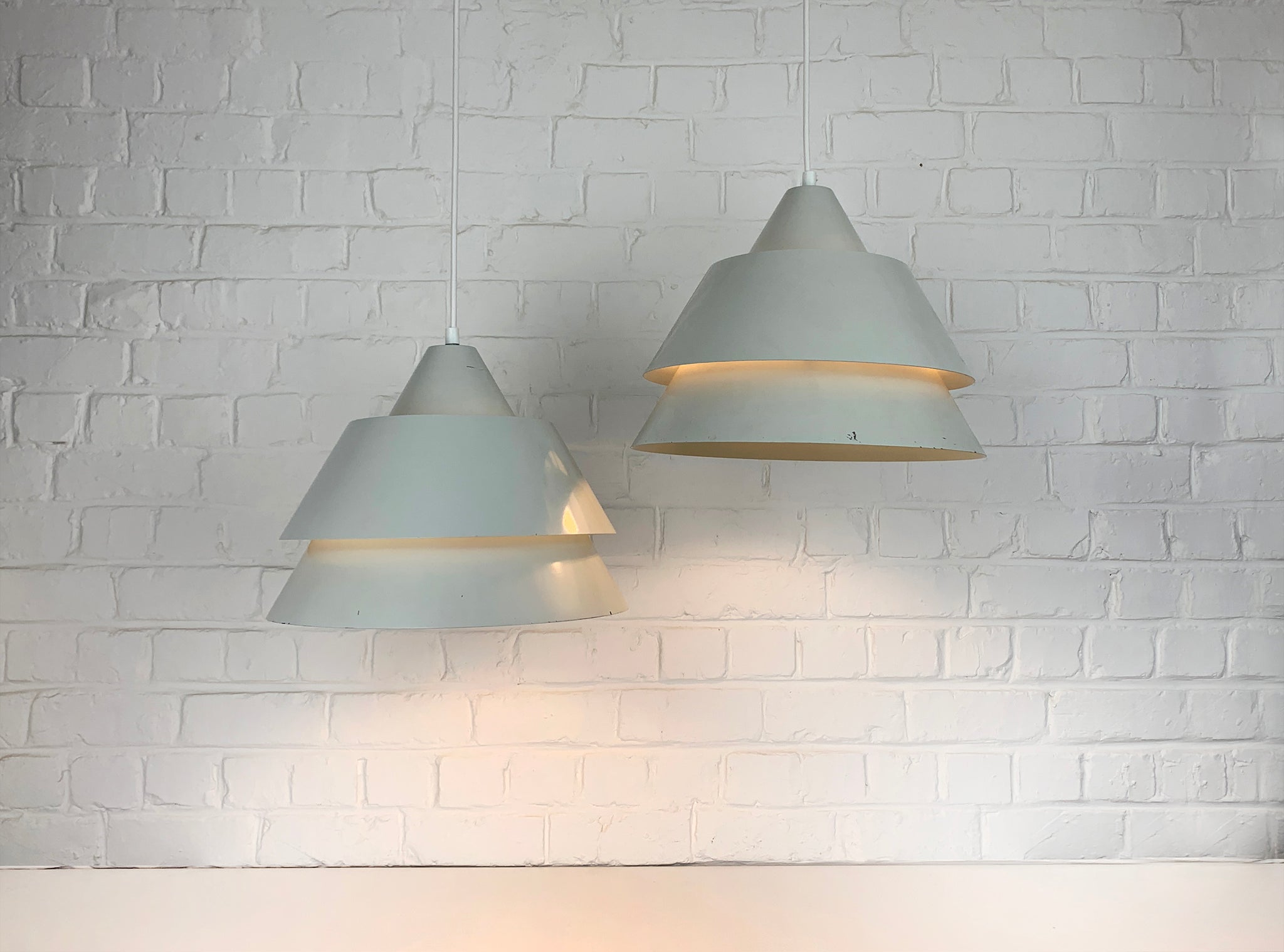 Pair light grey Zone Pendant Lamps Jo Hammerborg for Fog & Mørup, 1960s