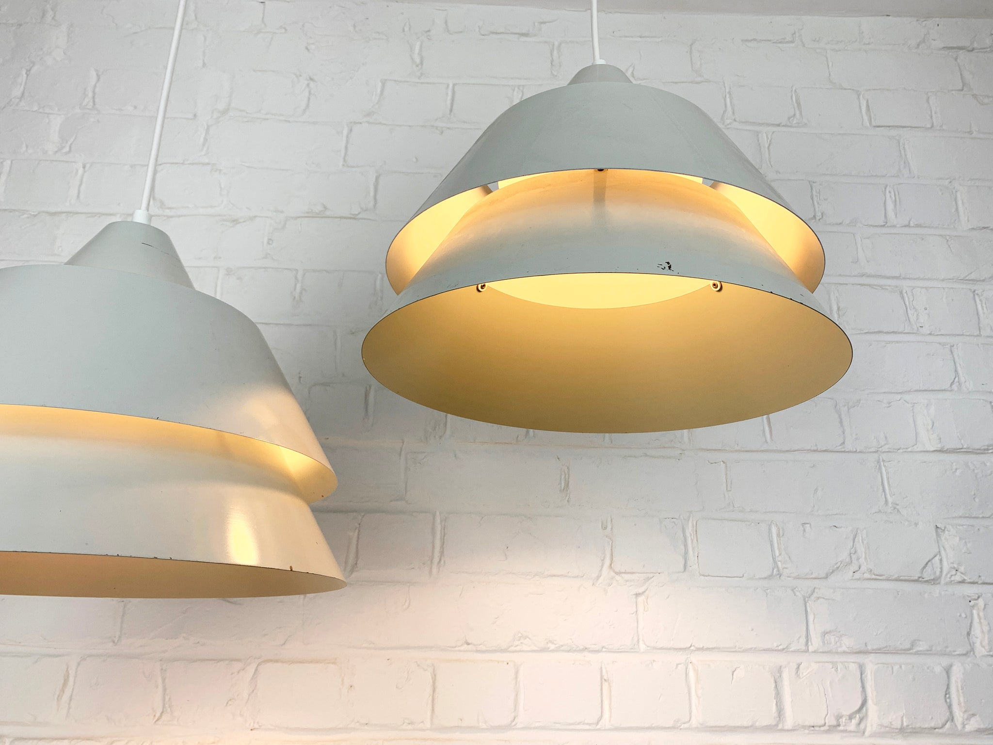 Pair light grey Zone Pendant Lamps Jo Hammerborg for Fog & Mørup, 1960s