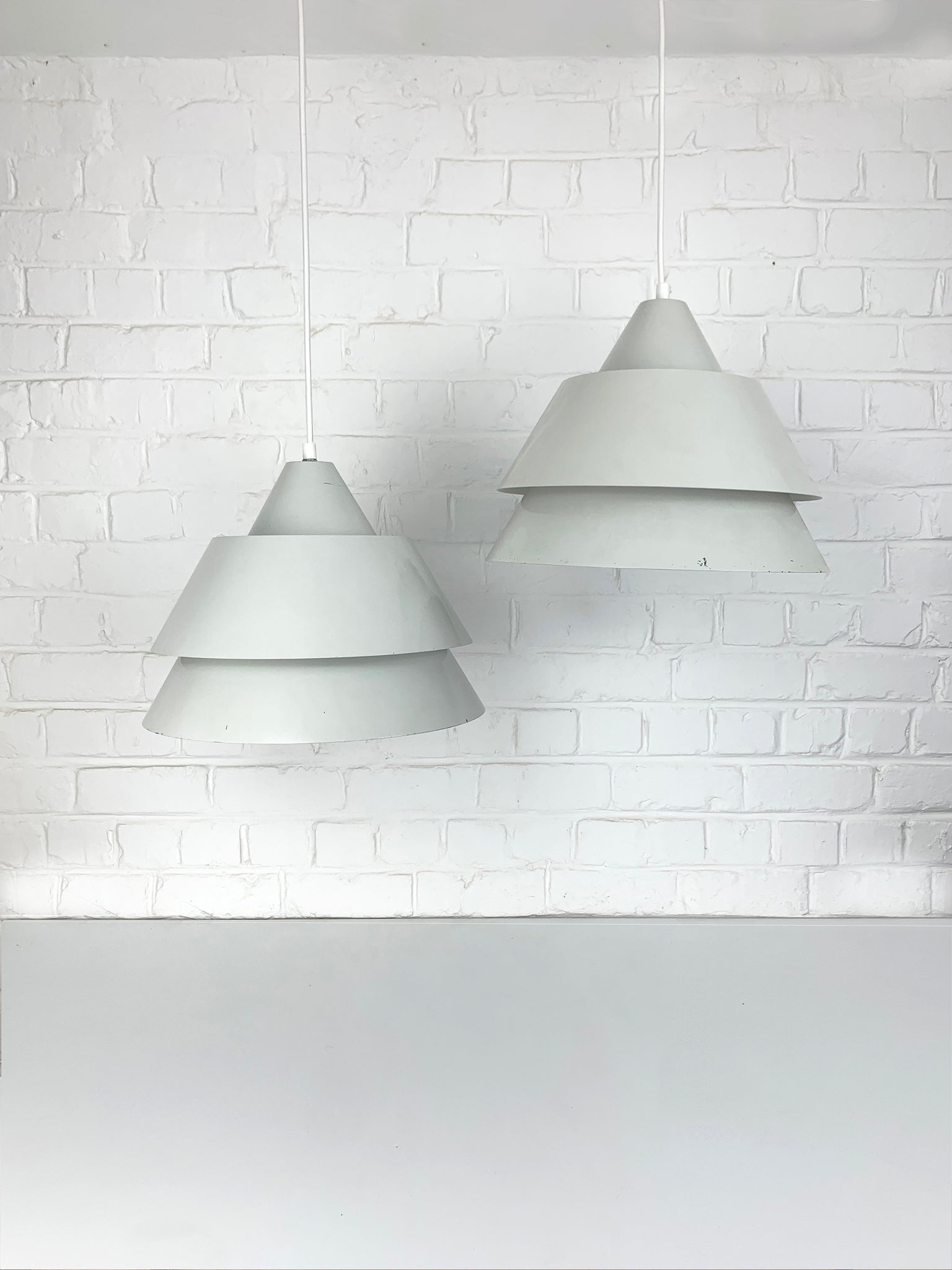 Pair light grey Zone Pendant Lamps Jo Hammerborg for Fog & Mørup, 1960s