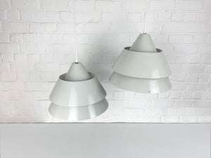 Pair light grey Zone Pendant Lamps Jo Hammerborg for Fog & Mørup, 1960s