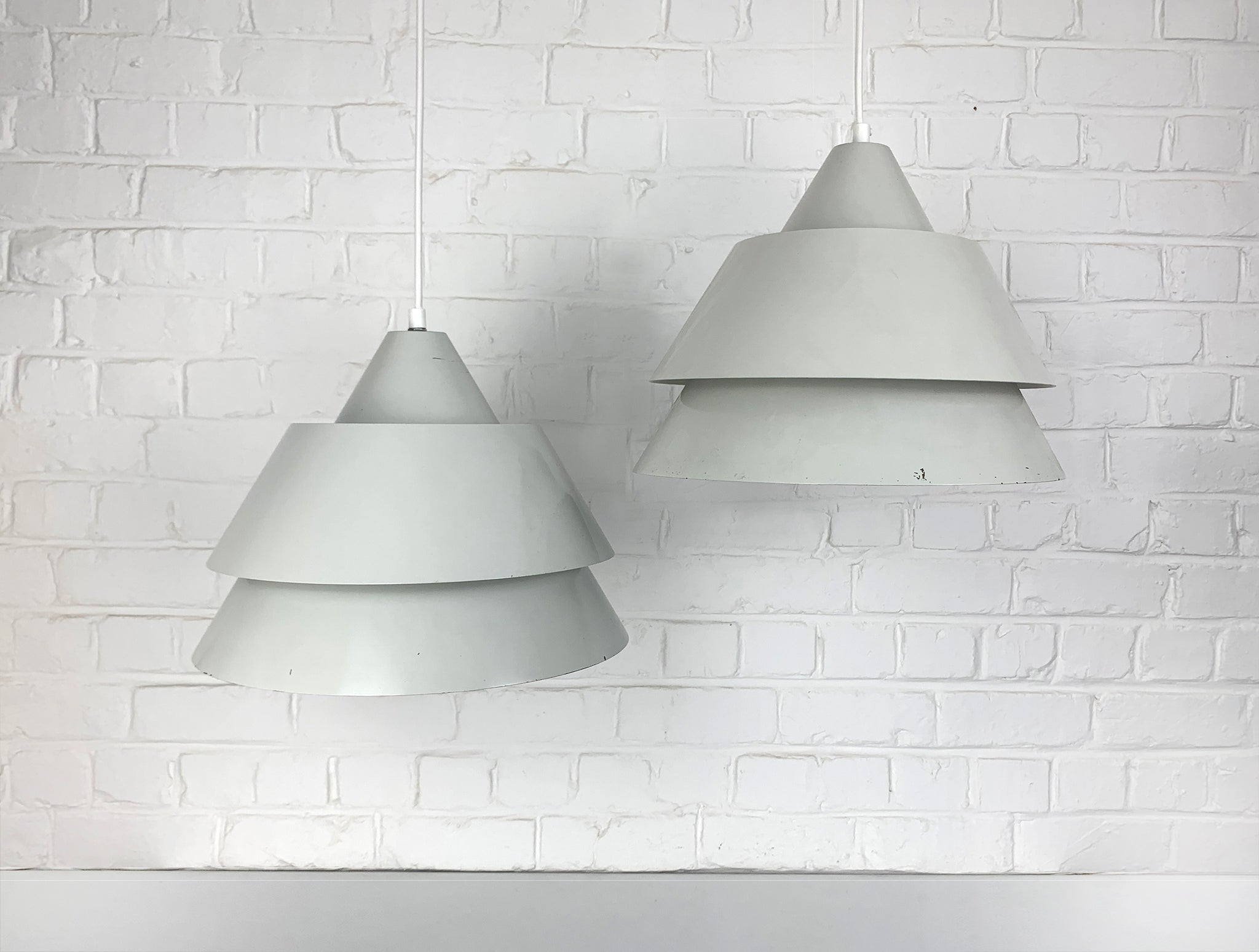 Pair light grey Zone Pendant Lamps Jo Hammerborg for Fog & Mørup, 1960s