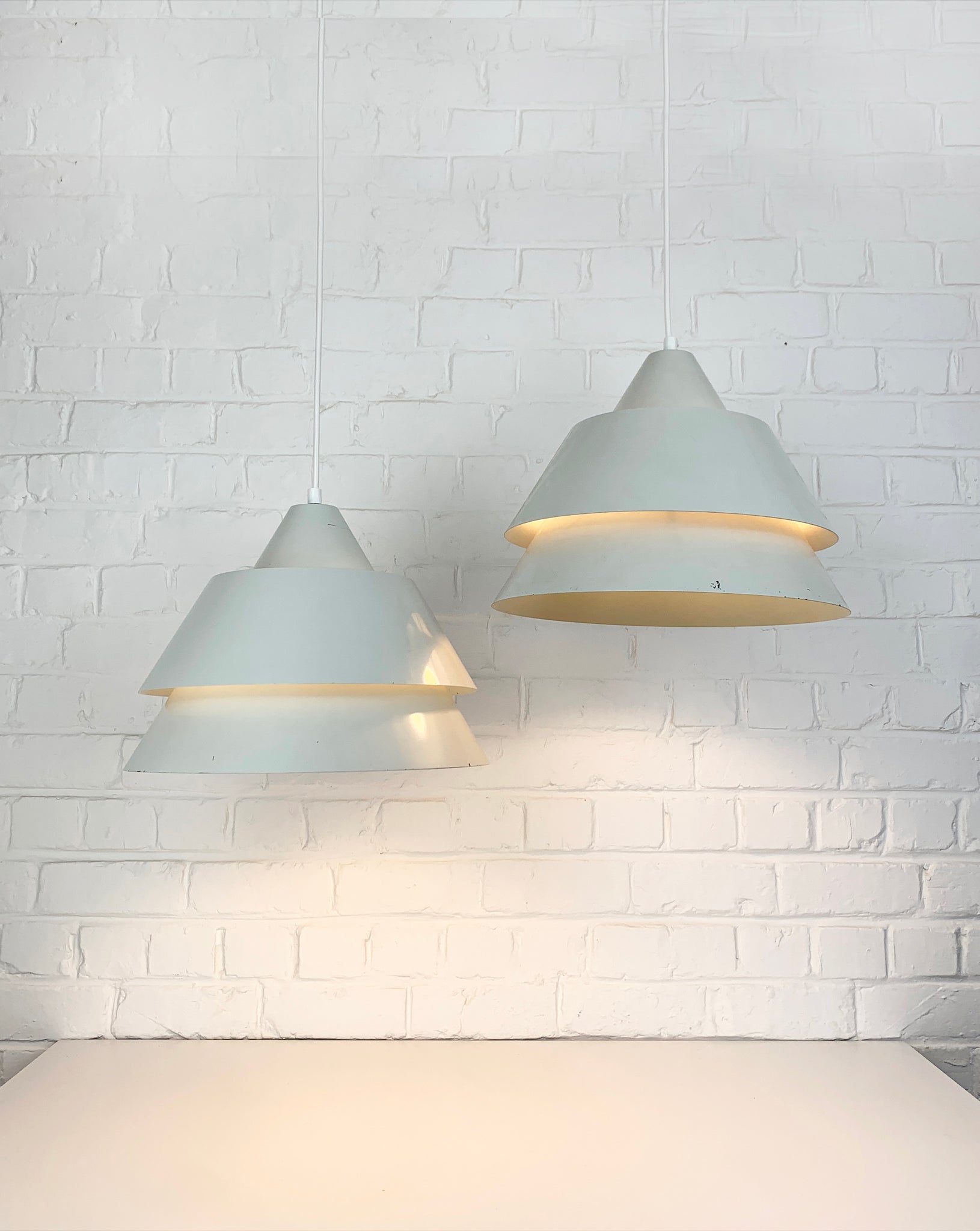 Pair light grey Zone Pendant Lamps Jo Hammerborg for Fog & Mørup, 1960s