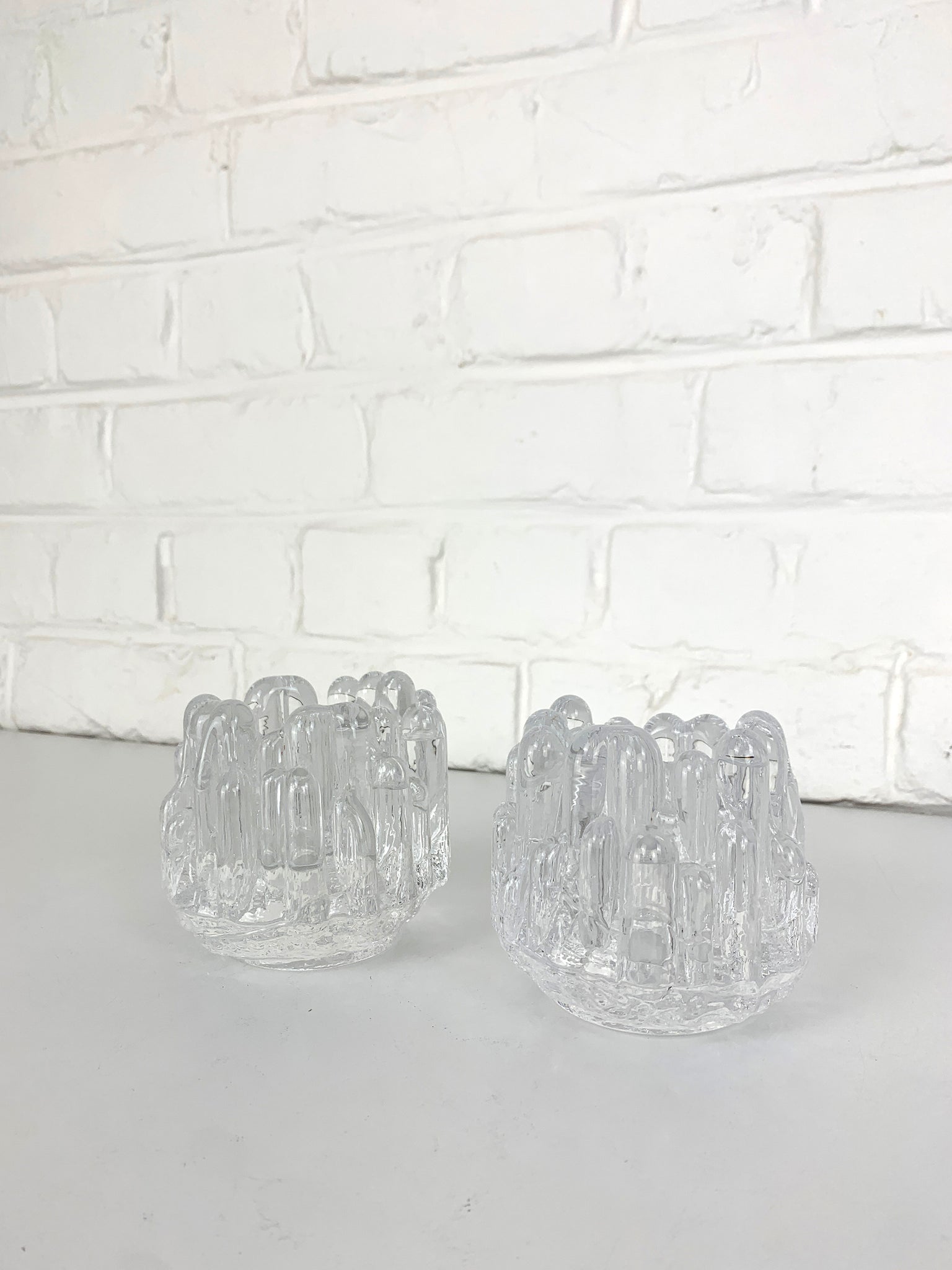 Pair Sunflower Glass Candlesticks by Göran Wärff for Kosta Boda, Sweden, 1970s