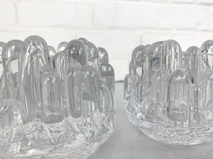 Pair Sunflower Glass Candlesticks by Göran Wärff for Kosta Boda, Sweden, 1970s