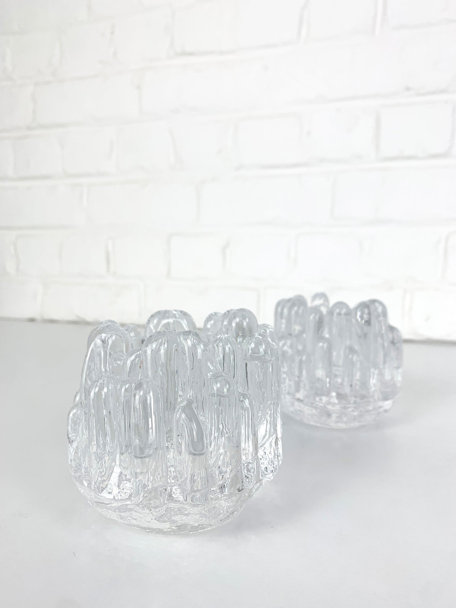 Pair Sunflower Glass Candlesticks by Göran Wärff for Kosta Boda, Sweden, 1970s