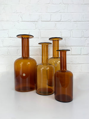 Set of Four Holmegaard Gulv Vases by Otto Brauer, in Amber