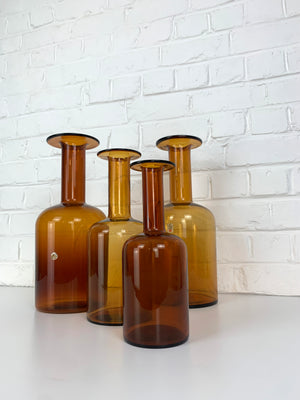 Set of Four Holmegaard Gulv Vases by Otto Brauer, in Amber