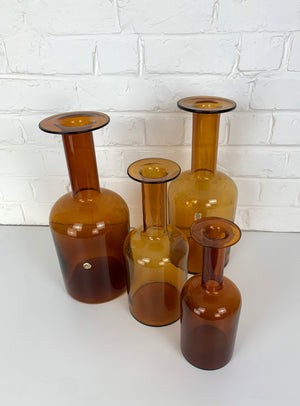 Set of Four Holmegaard Gulv Vases by Otto Brauer, in Amber