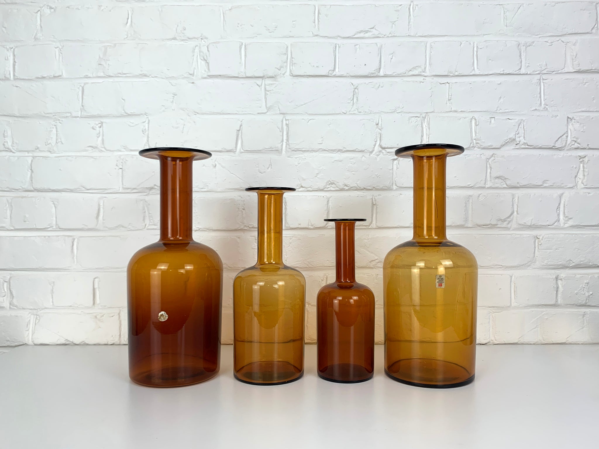 Set of Four Holmegaard Gulv Vases by Otto Brauer, in Amber