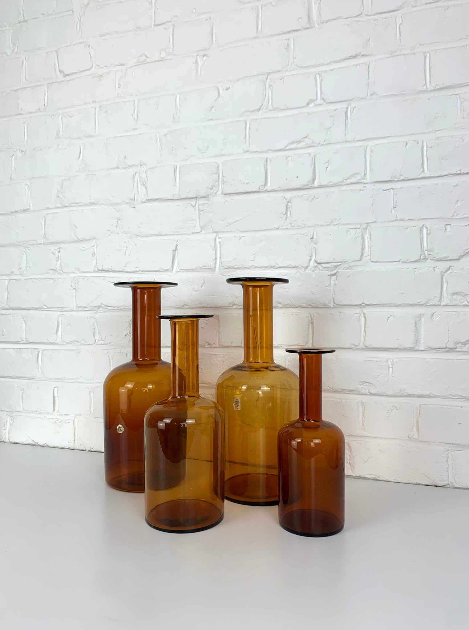 Set of Four Holmegaard Gulv Vases by Otto Brauer, in Amber