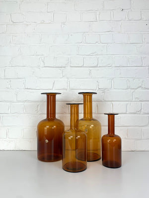 Set of Four Holmegaard Gulv Vases by Otto Brauer, in Amber