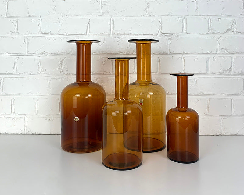 Set of Four Holmegaard Gulv Vases by Otto Brauer, in Amber