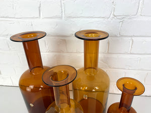 Set of Four Holmegaard Gulv Vases by Otto Brauer, in Amber