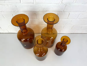 Set of Four Holmegaard Gulv Vases by Otto Brauer, in Amber