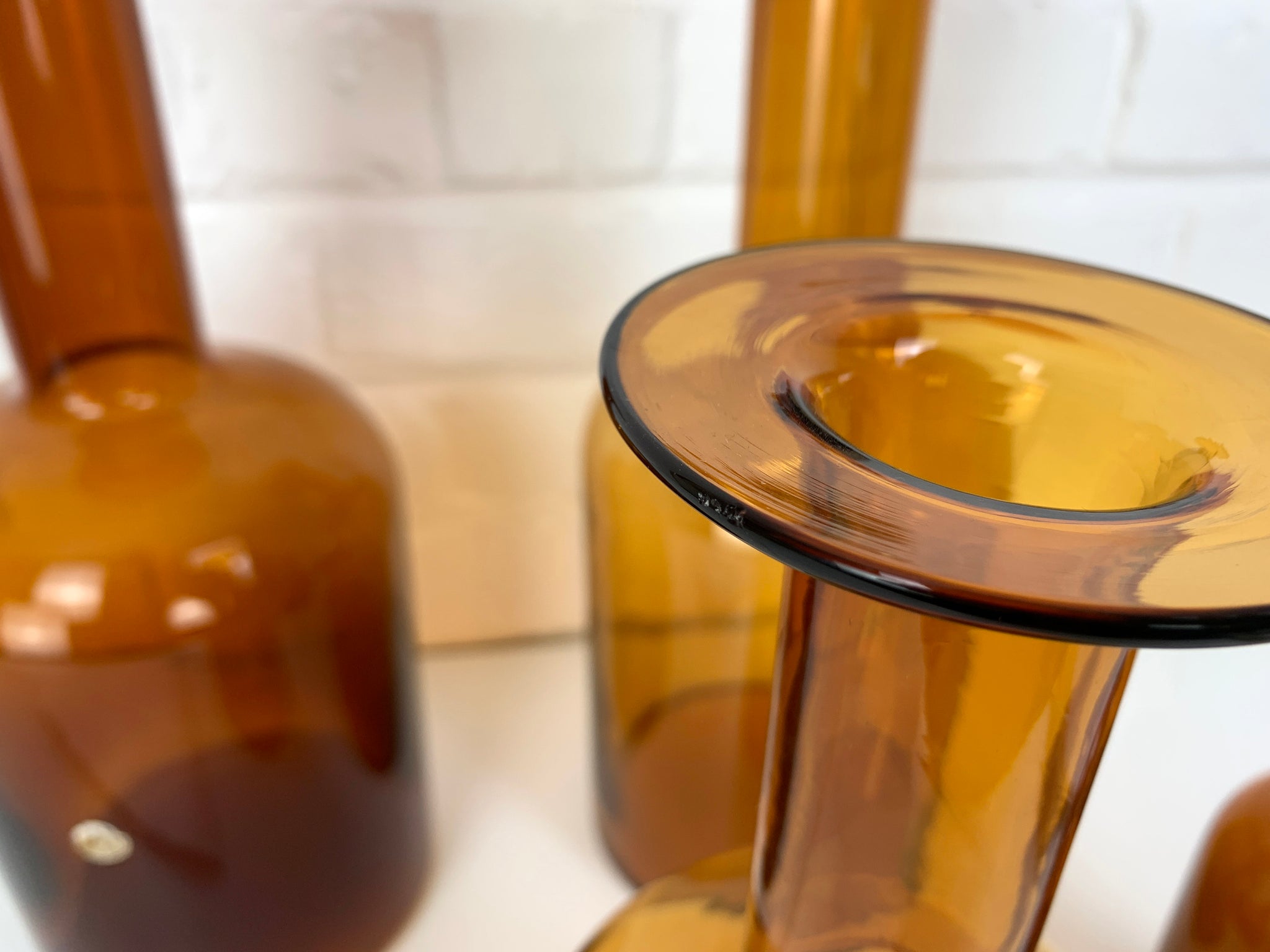 Set of Four Holmegaard Gulv Vases by Otto Brauer, in Amber