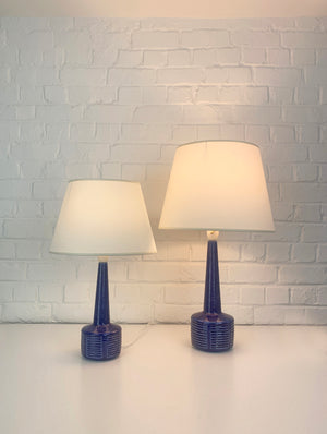 Pair blue ceramic table lamps by Palshus Denmark, stoneware Linnemann-Schmidt