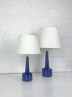 Pair blue ceramic table lamps by Palshus Denmark, stoneware Linnemann-Schmidt