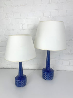 Pair blue ceramic table lamps by Palshus Denmark, stoneware Linnemann-Schmidt