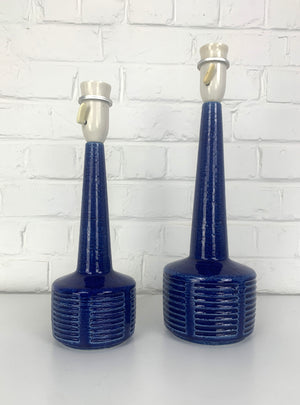 Pair blue ceramic table lamps by Palshus Denmark, stoneware Linnemann-Schmidt