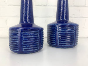 Pair blue ceramic table lamps by Palshus Denmark, stoneware Linnemann-Schmidt