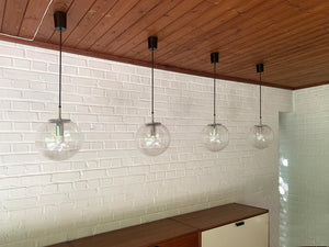 Pair Globe handblown Bubble Ceiling Pendant lamp Glashütte Limburg Germany 1960s