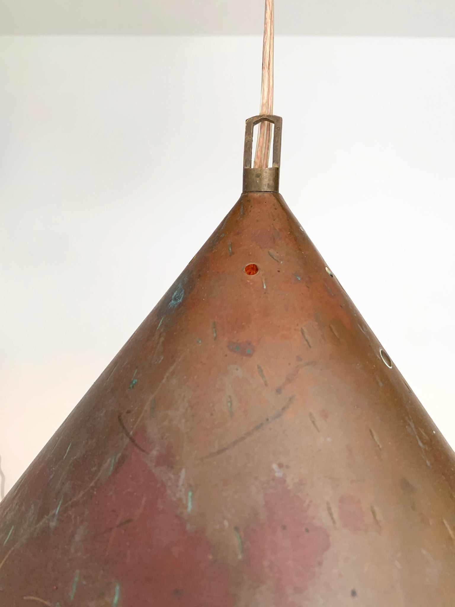 Brutalist pendant light, hand hammered copper by E.S Horn Aalestrup Denmark