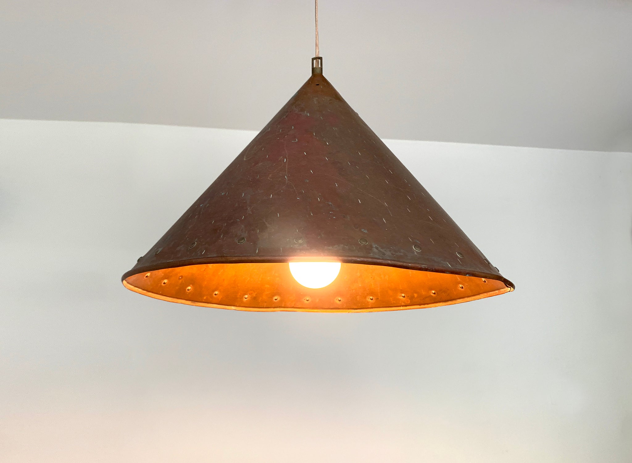 Brutalist pendant light, hand hammered copper by E.S Horn Aalestrup Denmark