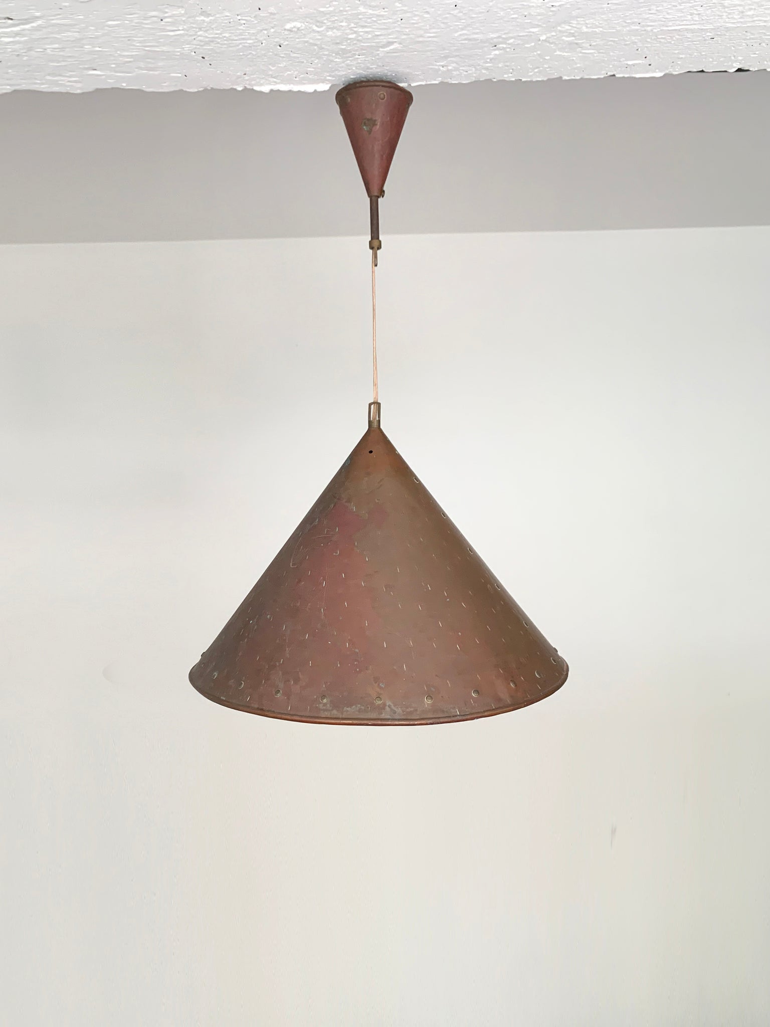 Brutalist pendant light, hand hammered copper by E.S Horn Aalestrup Denmark