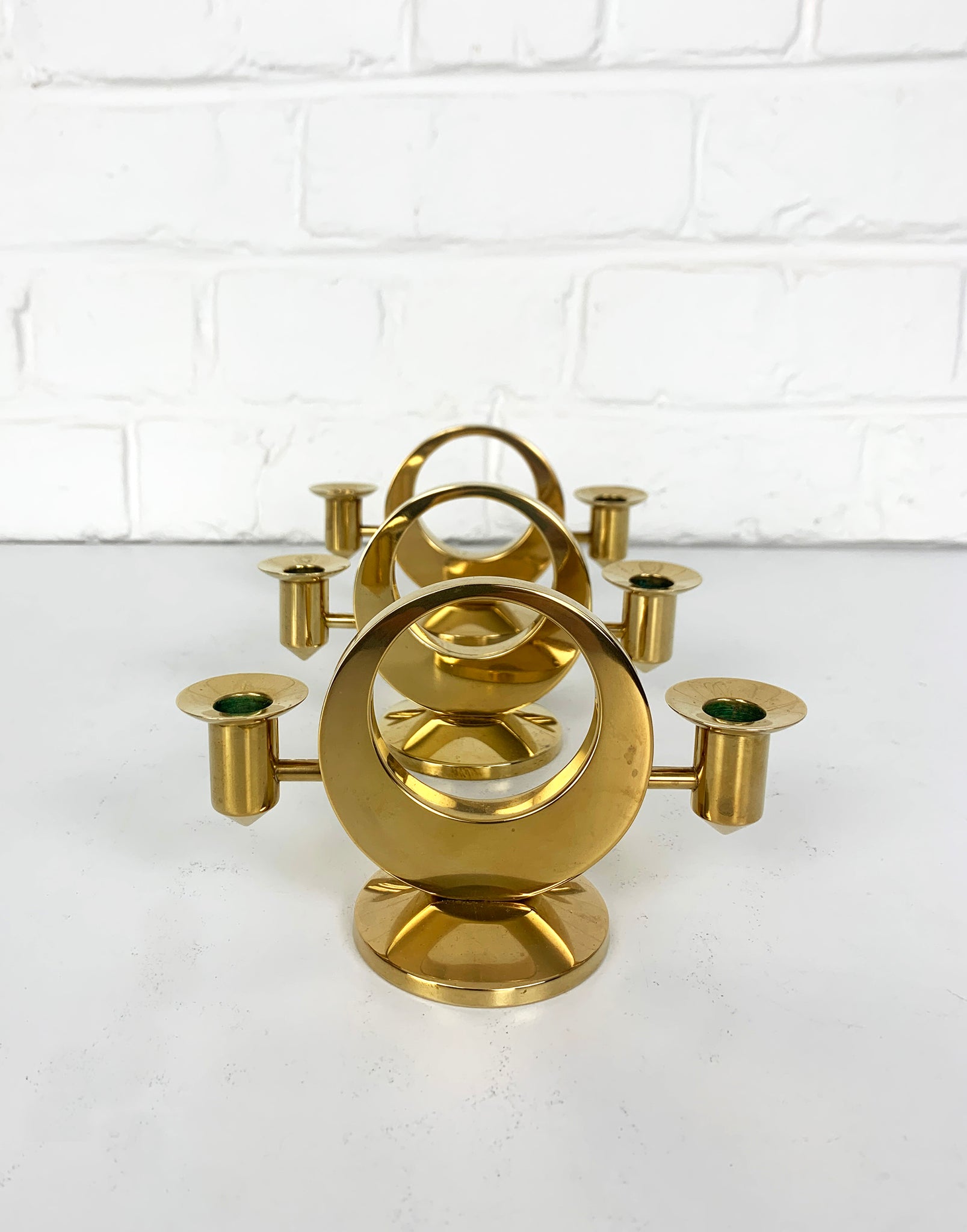 Set of 3 double Candelabras in Brass by Arthur Pe Petterson Kolbäck, Sweden