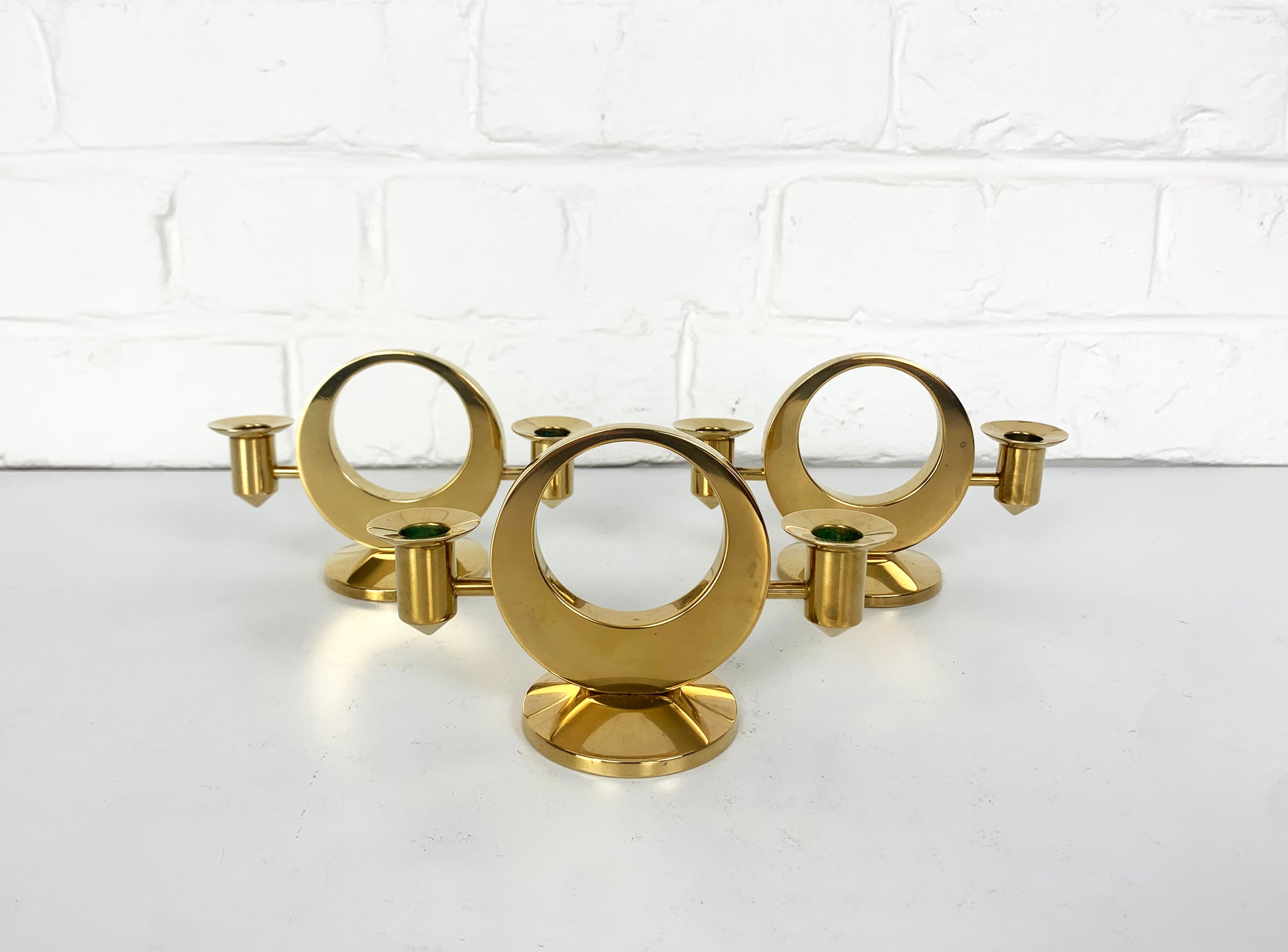 Set of 3 double Candelabras in Brass by Arthur Pe Petterson Kolbäck, Sweden